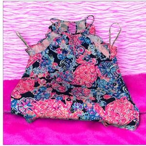 Lilly Pulitzer Ruffle Top Blue Pink Floral